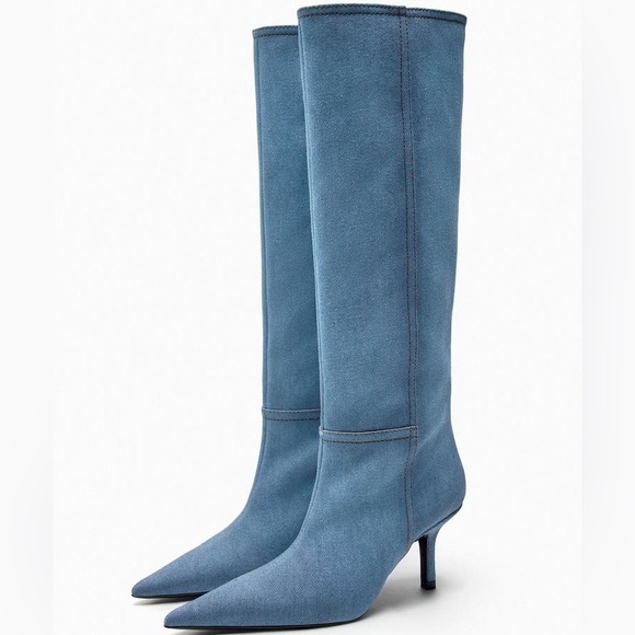 NWT Zara Denim Knee-High Boots Sz 9 - Picture 3 of 16